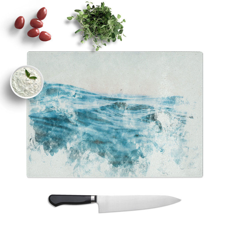 Tempered Glass Rising Ocean Chopping Board, 20 cm x 28.5 cm