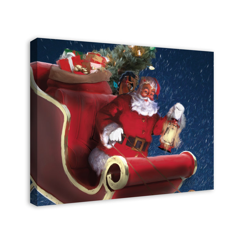 Père Noël en traîneau - reproduction sur toile tendue