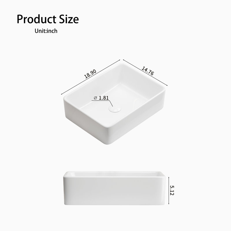 Rectangular 19X15 Inch Ceramic Bathroom Sinks