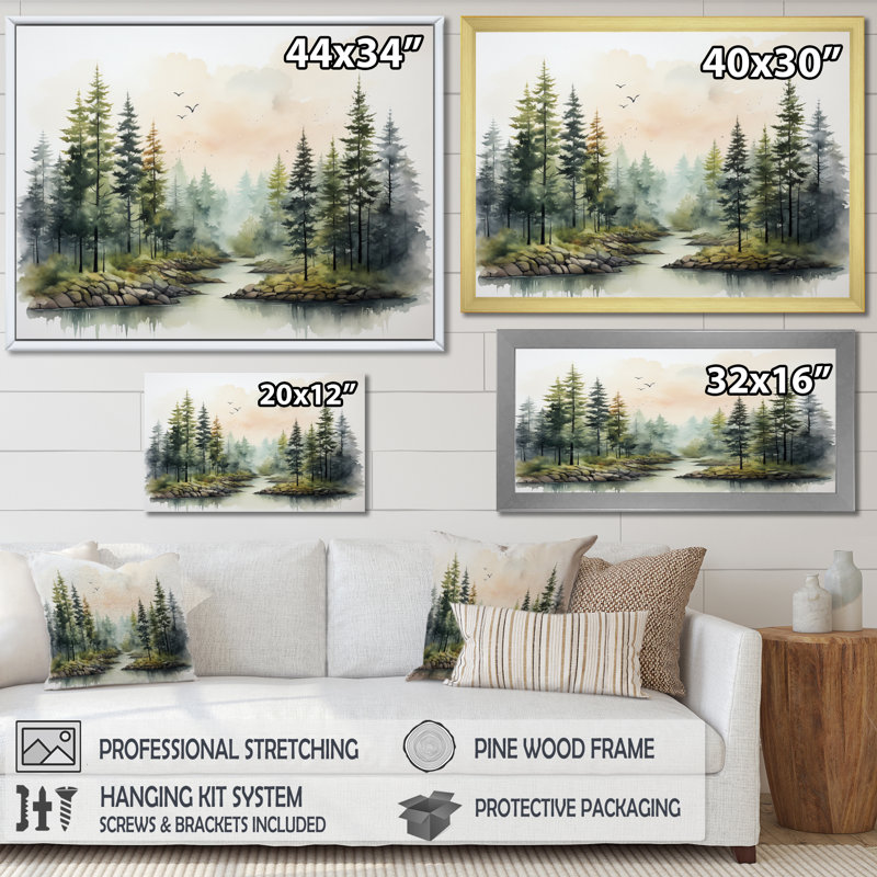 Décoration murale Tranquil Forest Oasis III - Campagne, H 34 po x l 44 po x P 1,5 po, Cadre flottant noir
