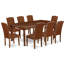 Cet ensemble de salle à manger 9 pièces comprend une table de salle à manger rectangulaire avec feuille papillon et 8 chaises rembourrées en similicuir flamant rose, blanc lin-476910610-427462049-427462051