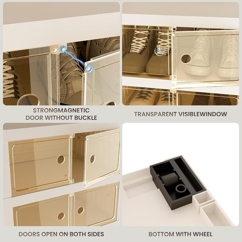 Meuble à chaussures pliable extra large avec portes magnétiques transparentes et roulettes, organisateur de chaussures portatif à plusieurs niveaux pour garde-robe, entrée et chambre