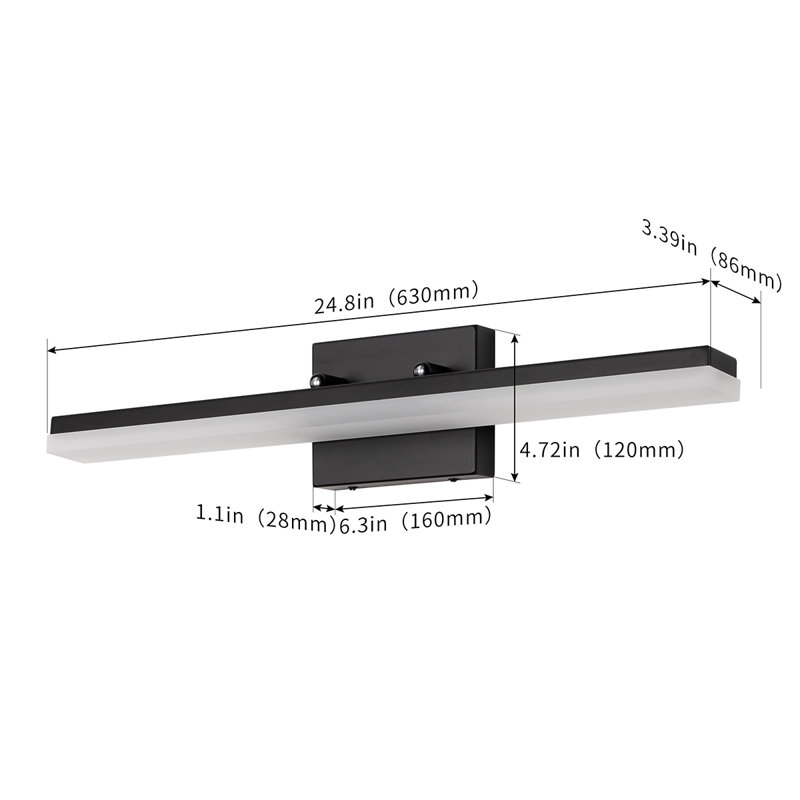 24'' Alfonzia 1-Light Dimmable LED 24W Bath Bar, Warm White 3000K, Matte Black