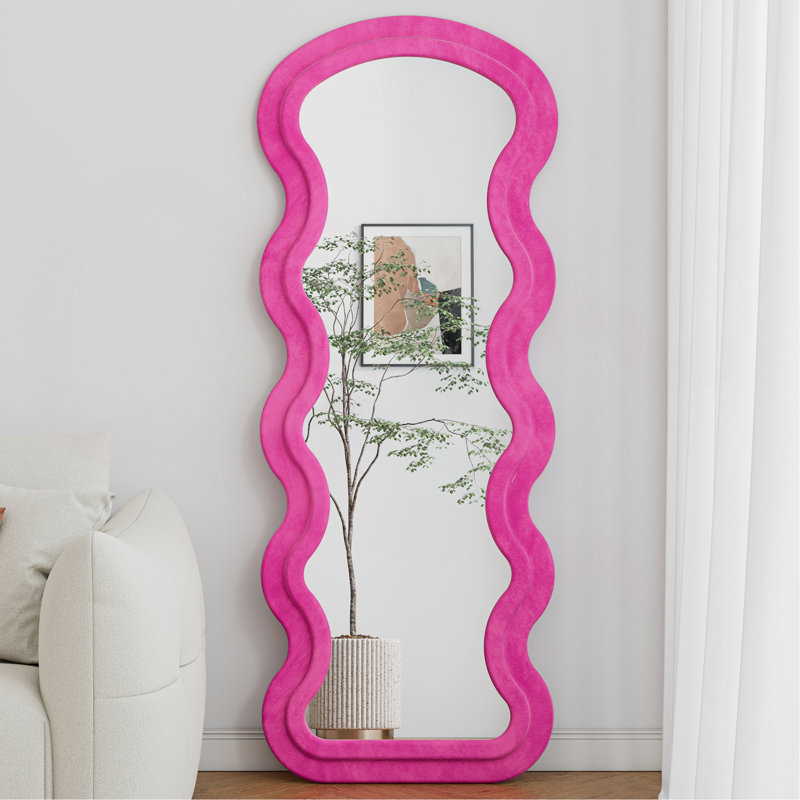 Flannel Full Length Wave Rose Floor Mirror  For Bedroom Living Room Hanging Or Against The Wall, Rose