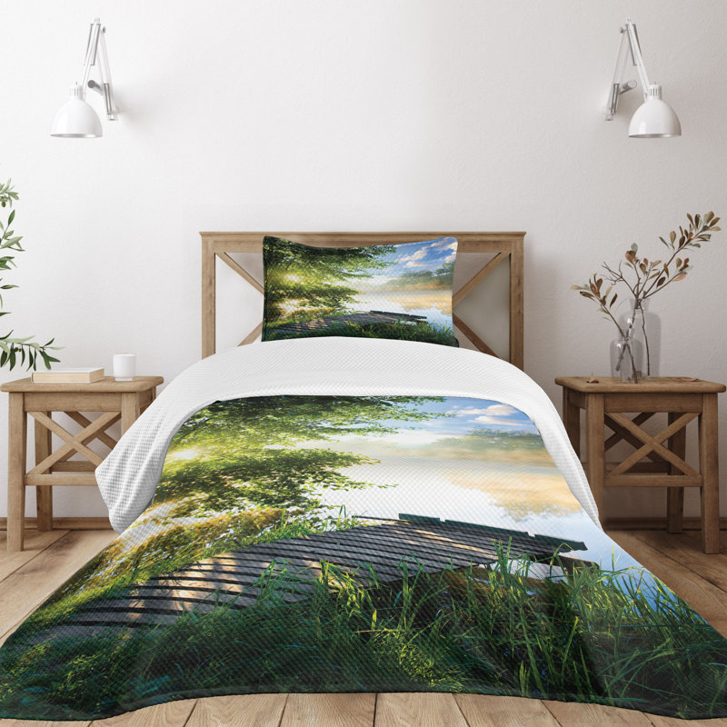 Twin White Polyester Nature Print Bedspread Set