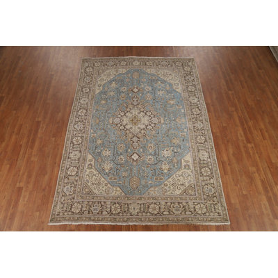 Tapis bleu clair à motif géométrique traditionnel 7 x 9