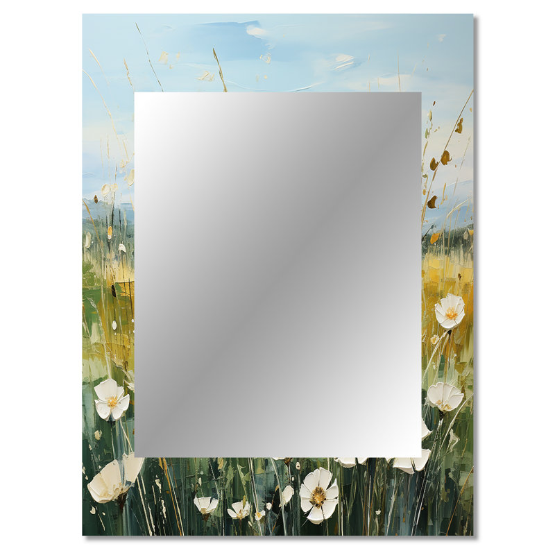 «Meadow Whispers Of Spring III», grand miroir mural traditionnel, impression sur métal, 40 po x 30 po