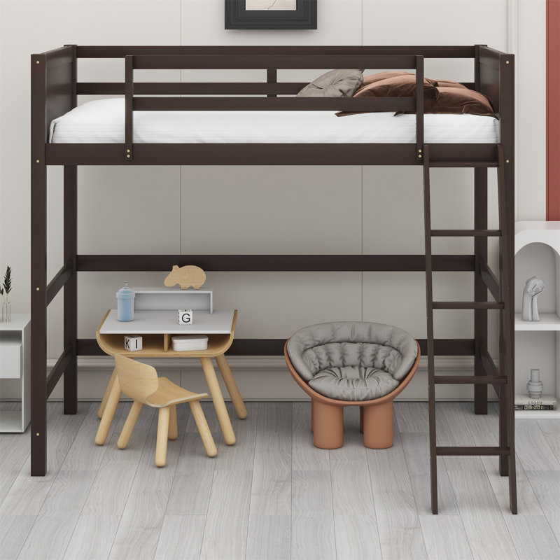 Wood Loft Bed With Ladder, Espresso