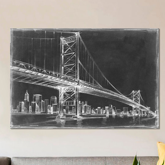 « suspend bridge blueprint iii », reproduction d’impression sur toile, H 18 po x l 26 po x P 1,5 po