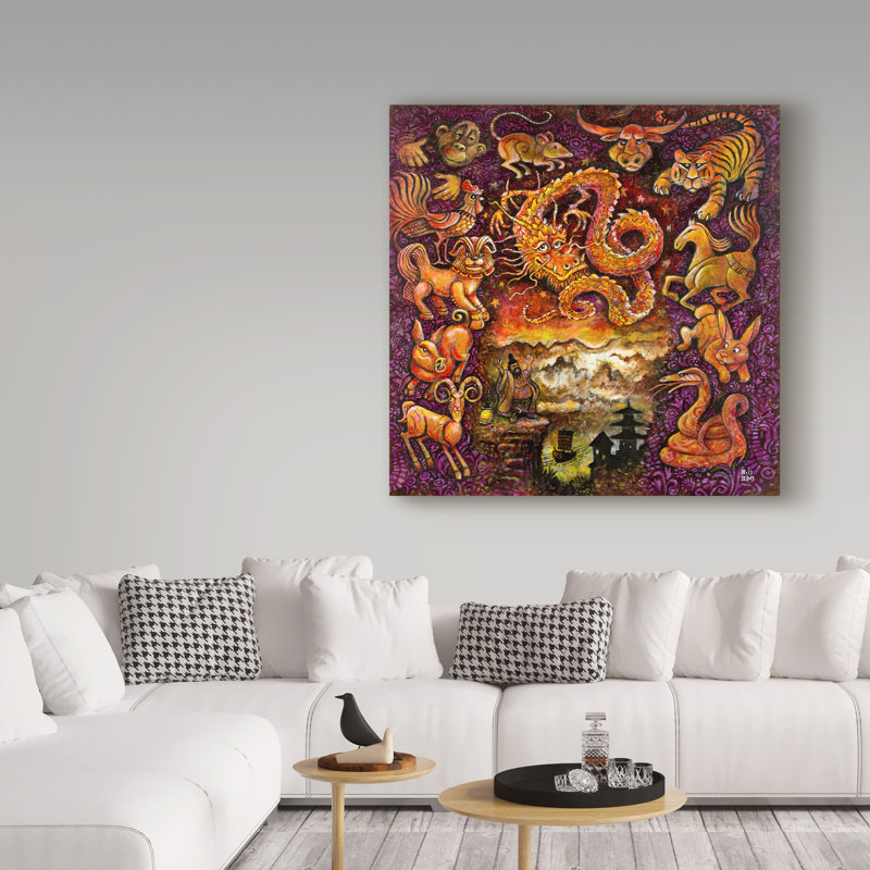 «Zodiaque chinois» par Kellene, reproduction d'art sur toile tendue, H 14 po x l 14 po