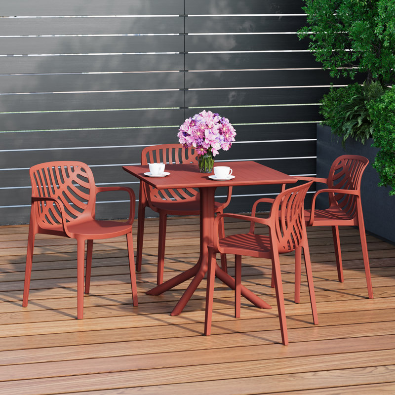 Ensemble repas carré pour 4 personnes, Rouge