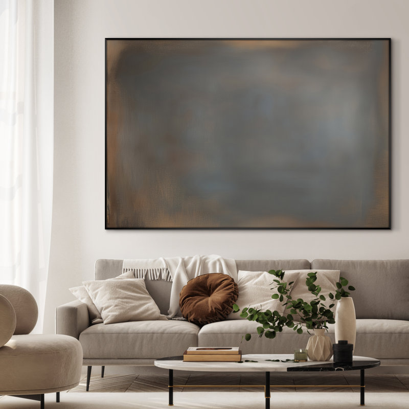 Très grande reproduction d'art sur toile - Bronze et gris anthracite neutre, dégradé, décoration abstraite pour le salon ou la chambre à coucher - «Assemblage requis du cadre (cadre non fini)»