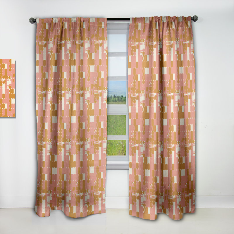 Panneau de rideau abstrait, motif rétro rose occultant - Rose rétro, L 52 po x L 120 po