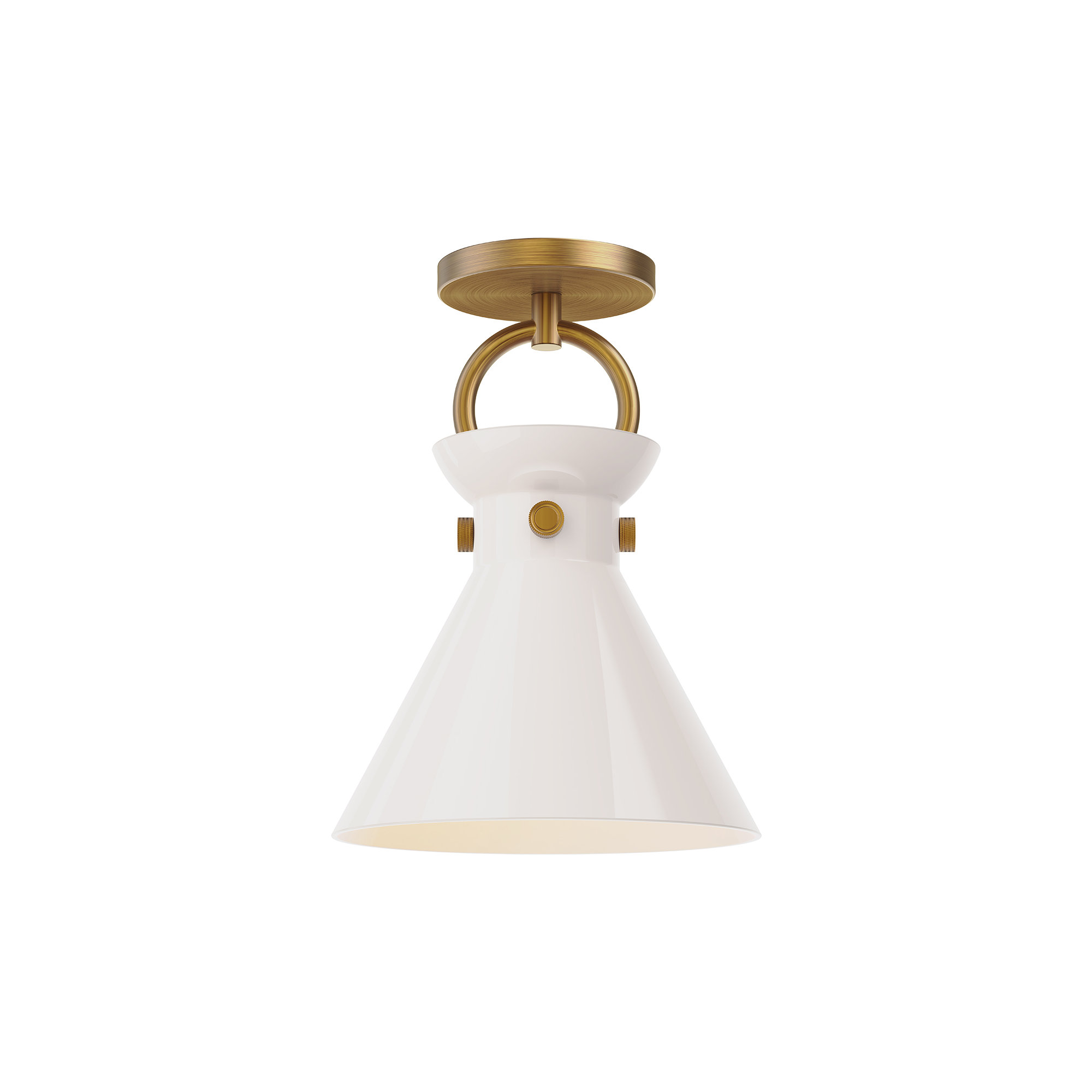 Tiney Single Light Glass Semi Flush Mount, Aged Gold, Glossy Opal