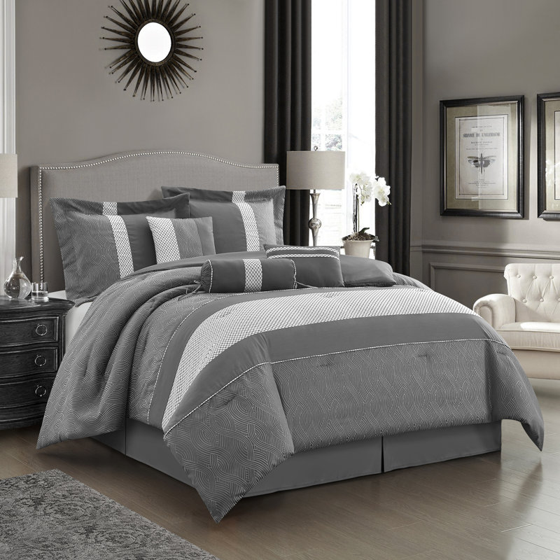 Taifa Modern & Contemporary Comforter Set, Cal. King Comforter + 6 Additional Pieces, Gray