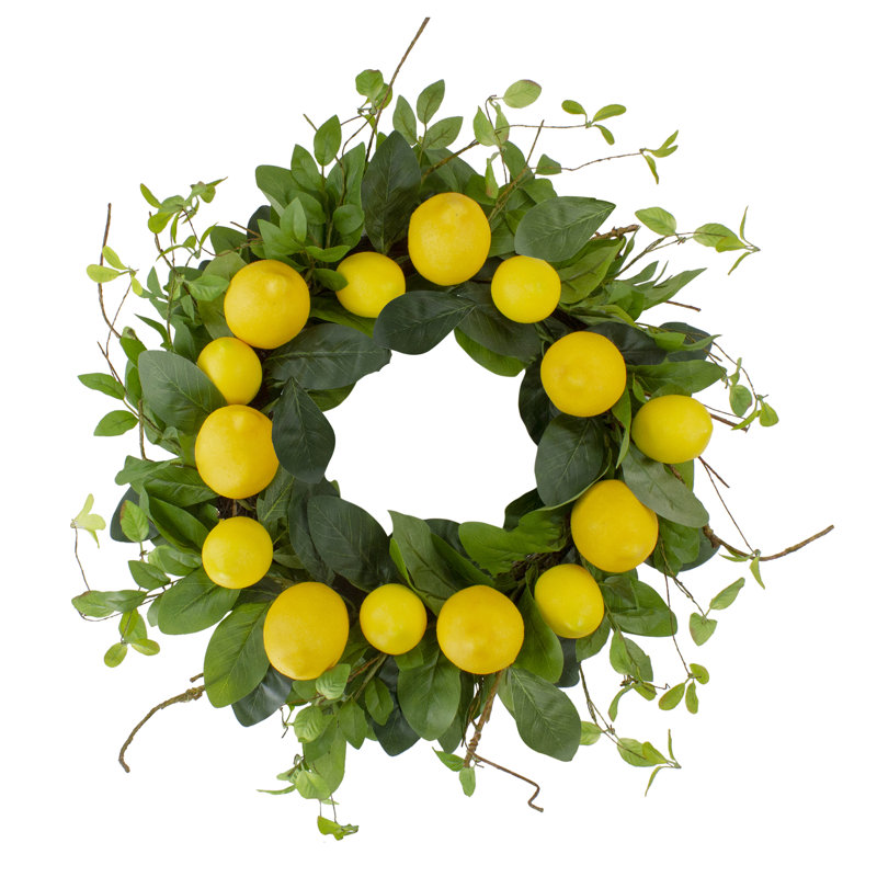 Couronne de printemps citrons et feuillages assortis jaune et vert 20 po