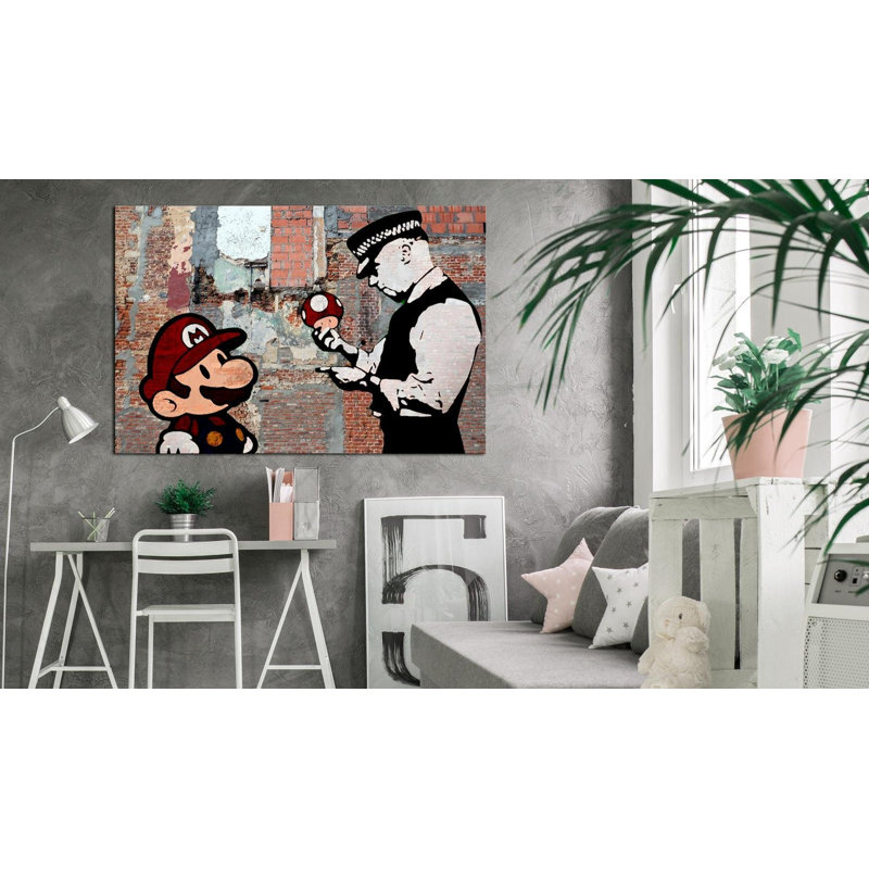 «Banksy Mario Old Wall On Canvas», reproduction de 5 pièces, H 32 po x l 47 po x P 0,7 po