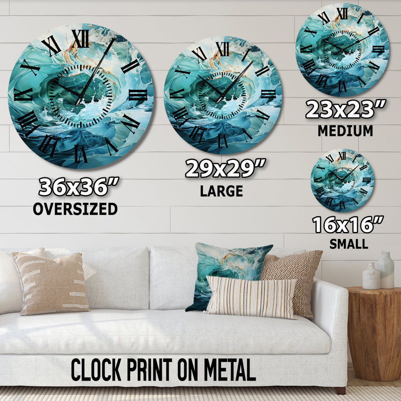 Horloge murale turquoise et blanche, Médium