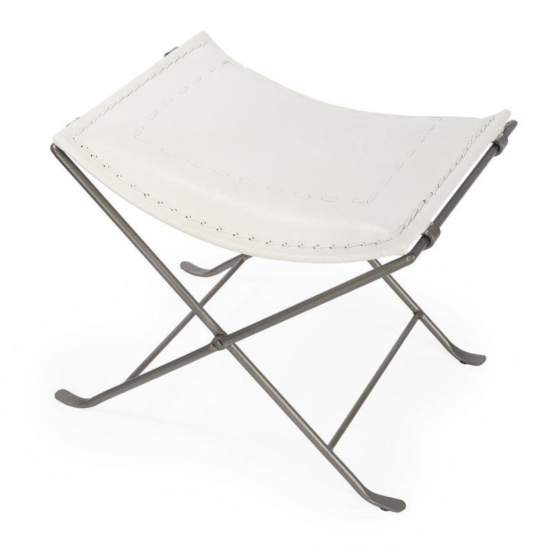 Leather Utility Stool, White Genuine Leather