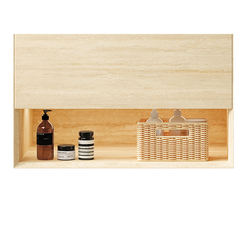 Armoire de 30 po avec un tiroir et une tablette ouverte, finition d'aspect, construction en contreplaqué, caractéristiques, bandes de chant, glissement en douceur, éclairage à DEL avec aspect de texture, contreplaqué de haute qualité, imperméable