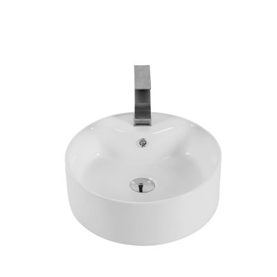 Ceramic Round Bathroom Sink In White Finish - Stain Wash Basin Countertop  6.24 In. Height