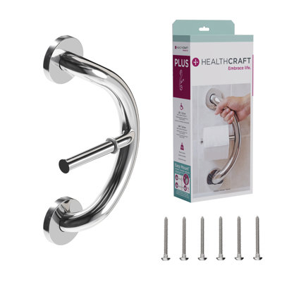 Porte-papier hygiénique PLUS 14,5 po en chrome, barre d'appui pour la sécurité de la salle de bain (capacité de 500 lb)