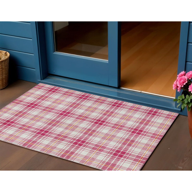 HomeRoots 3' X 5' Blush Plaid Washable Indoor Outdoor Area Rug