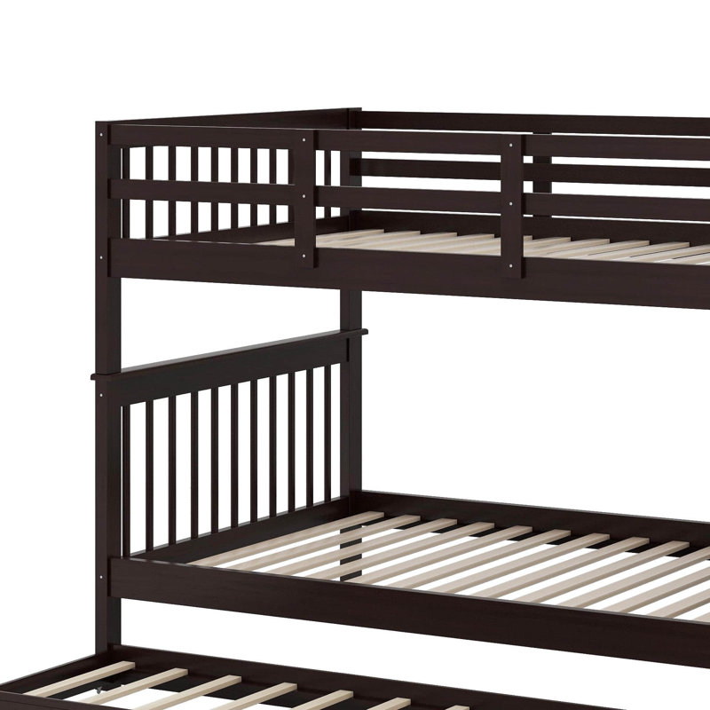 Stairway Full-Over-Full Bunk Bed With Trundle, Storage And Guard Rail, Espresso