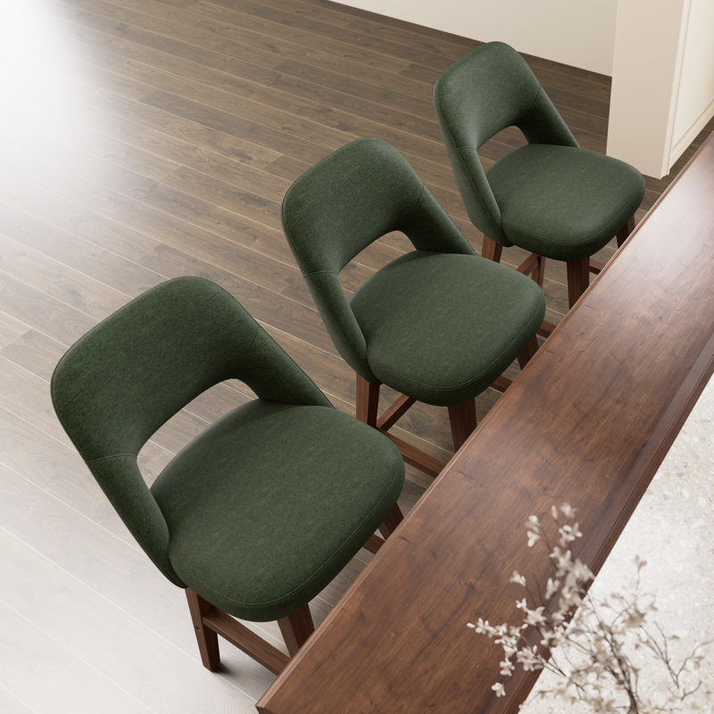Tabouret de bar rembourré à dossier plein avec structure en bois massif, aucune installation requise, Vert, 3