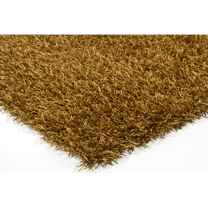 Heston Authentic Hand Woven Handmade Gold Modern Abstract Polyester Shag Area Rug
