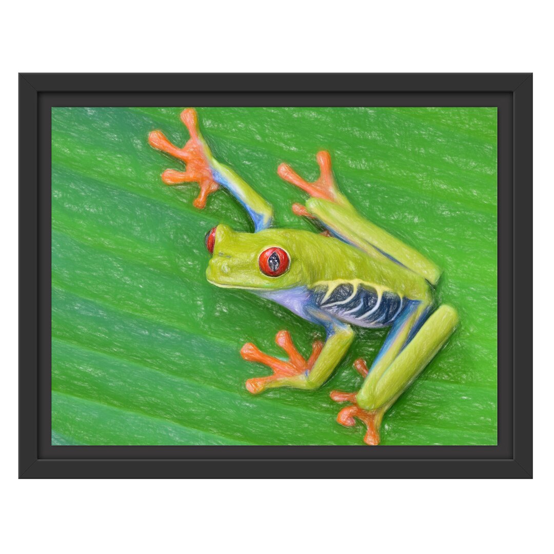 Gerahmtes Wandbild kleiner Frosch auf Blatt