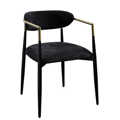 De 2 chaises d'appoint en chenille noire - densité de mousse D22 / d25, capacité de charge de 220 lb, largeur et profondeur de l'assise de 19 po, hauteur, dossier de 28 po avec accoudoirs de luxe de 12 po avec accents dorés, rembourrage et dossier doux, glamour