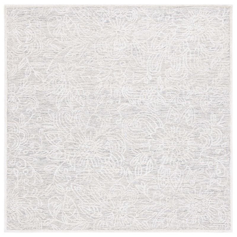 Bateh Hand Tufted Wool/Bamboo Silk/Cotton with Cotton Backing Floral Rug in Ivory/Gray, Square 6'