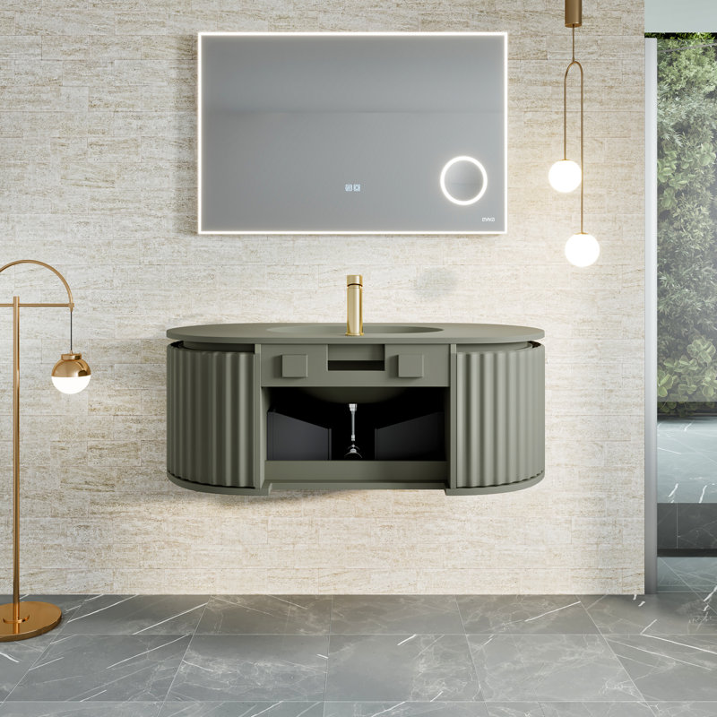 Eviva Haven 39" Green Wall-Mounted Bathroom Vanity with Solid Surface Top