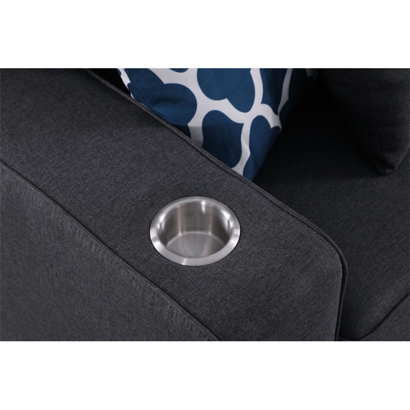 Canapé modulaire en L gris foncé de 7 po avec repose-pieds et porte-gobelet Cooper, Lin gris foncé