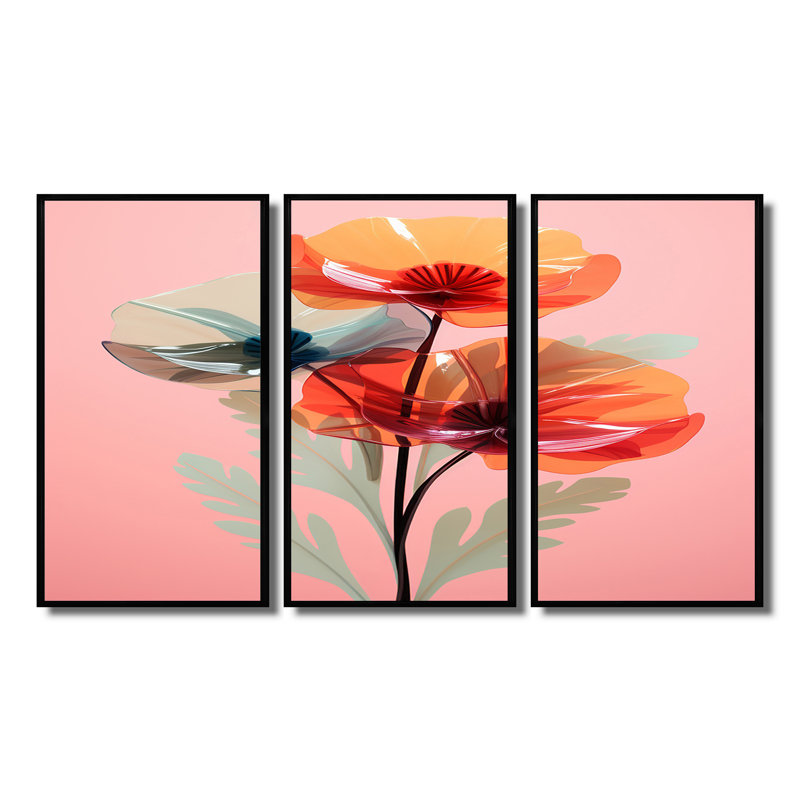 Etting - Poppy Wall Art Print Set, Black Floater Framed, 40" H x 60" W x 1" D