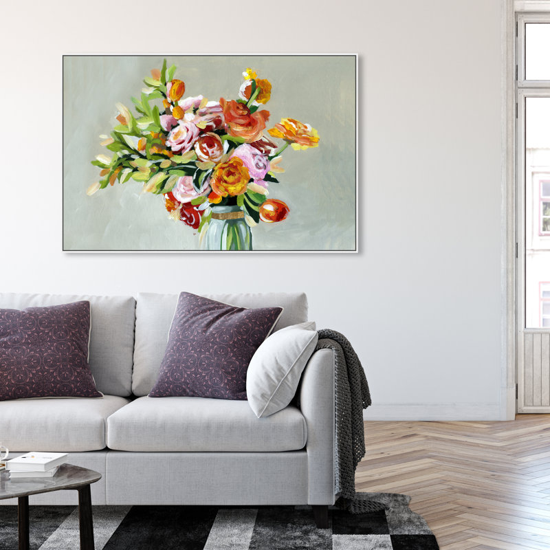 Floral and Botanical Sun Dance Flowers Florals - Reproduction d'art sur toile, Toile blanche encadrée