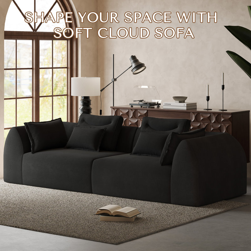 100" Wide Modular Boneless Sofa Couch Deep Seat Loveseat Couch, Black