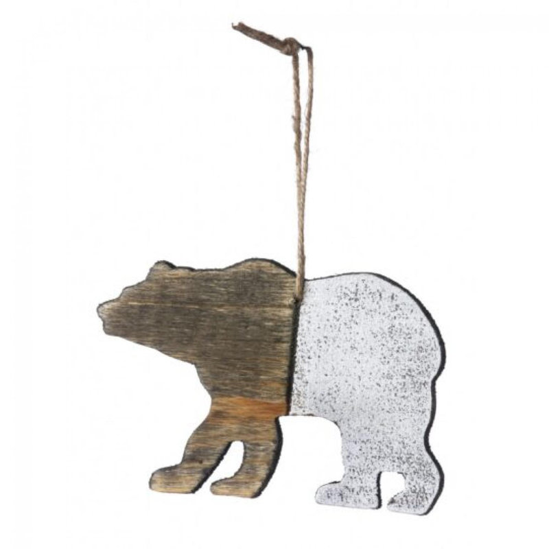 Ornement ours brun et blanc en bois