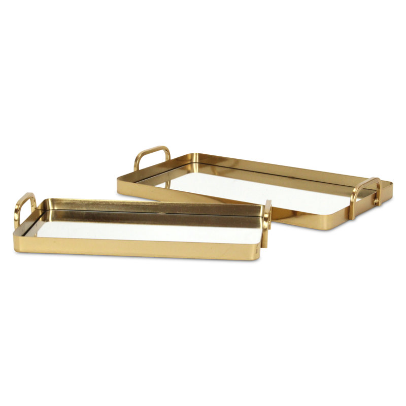 Nuvelle Set of 2 Metal Mirrored Trays, Gold