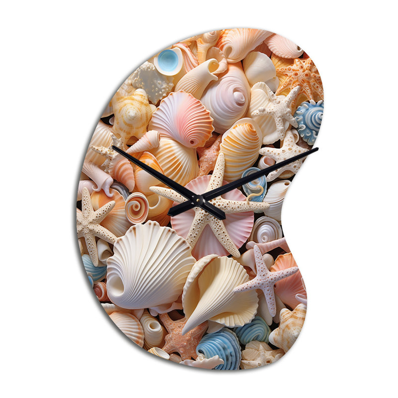 Seashell Realistic Treasures Realism - coquillage horloge murale asymétrique en métal, forme unique moderne, Grand