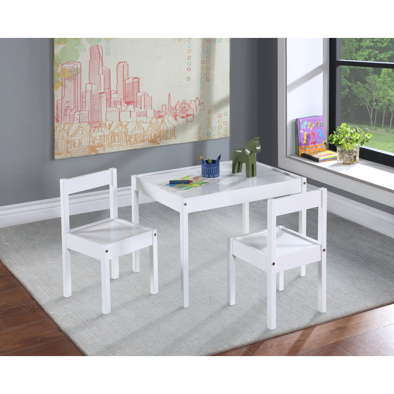 White Solid Wood Kids Table and Chair Set