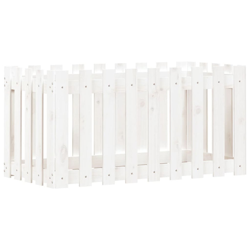 vidaXL Garden Planter with Fence Design Outdoor Flower Box Solid Wood Pine, 19.7" H x 39.4" W x 19.7" D, White