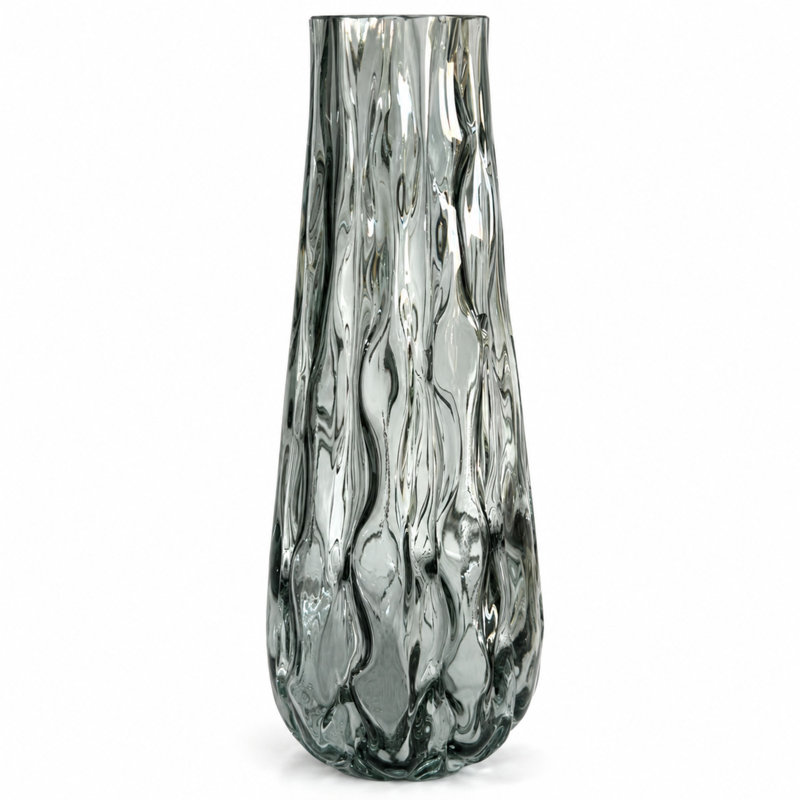 Grand vase de table contemporain gris de 18 pouces pour décorer un salon ou un vestibule moderne