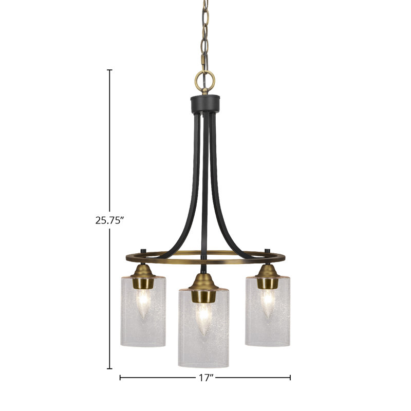 Lustre 3 lumières avec verre 4 "Paramount, H 25,75 po x l 17 po x P 17 po, À bulles, Noir mat/nickel brossé