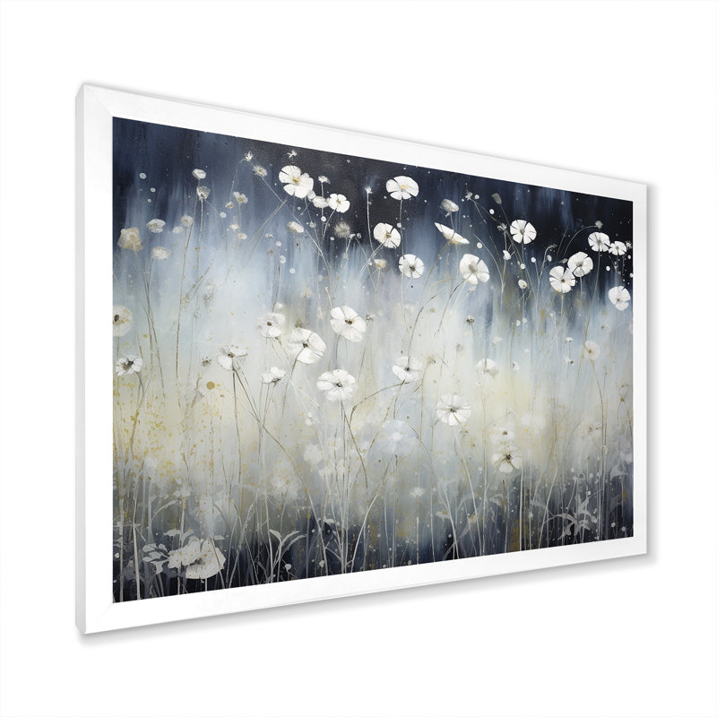 «Misty Opalescent Floral Field II», reproduction sur toile, Cadre simple blanc, H 12 po x l 20 po x P 0,5 po
