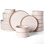 Nebula Plates And Bowls Sets, 24 Piece Dinnerware Sets,Vanilla White with Brown Rim