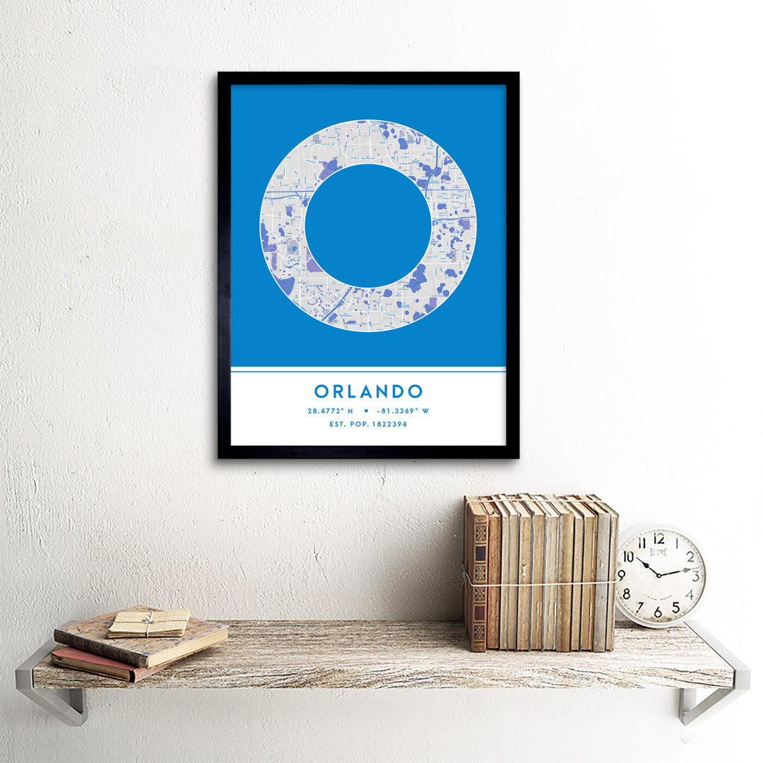 Orlando Florida United States City Map Blue - Single Picture Frame Typography
