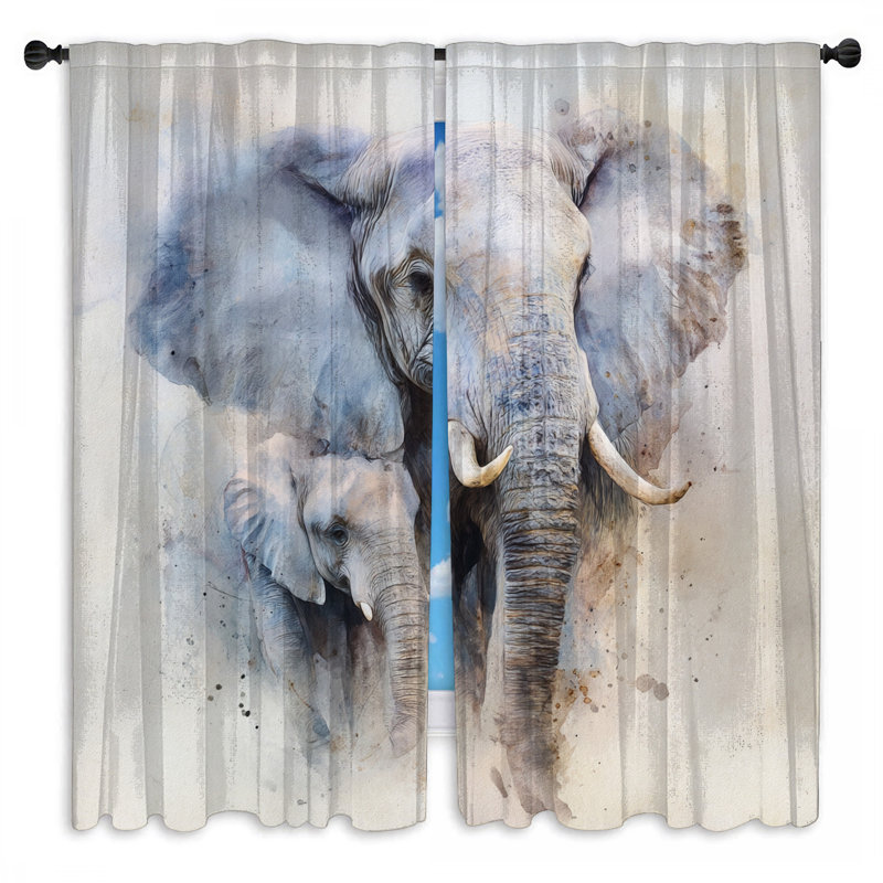 Elephant Window Curtains  Animal Sheer & Room Darkening - 2 Panels, 40in x 80in - 2 panels, Sheer