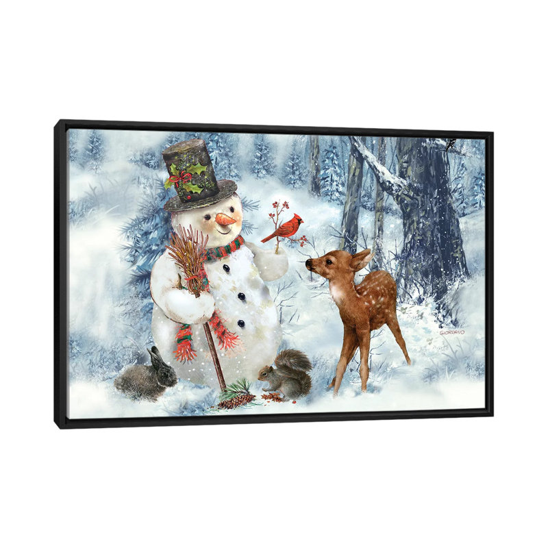 « Woodland bonhomme de neige » par Giordano studios-impression, H 26 po x l 40 po x 1,5 po, Toile avec cadre noir